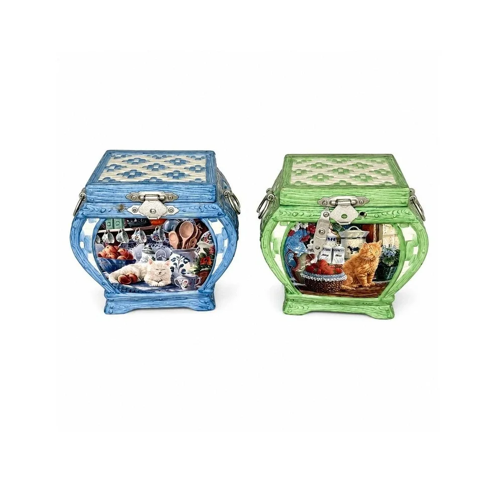 Mary Ann Lasher Cozy Country Kitties Porcelain Music Box Lot Mabel Annabelle Cat